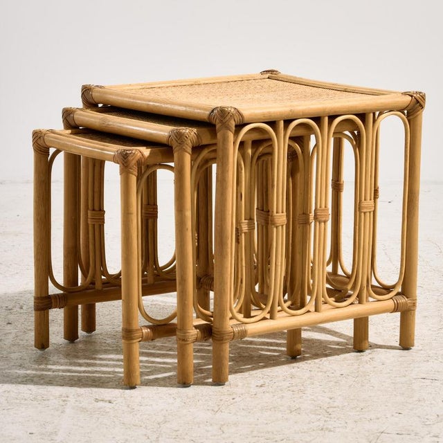 Bamboo and Rattan Nesting Tables, 1970s, Set of 3 For Sale - Image 11 of 11