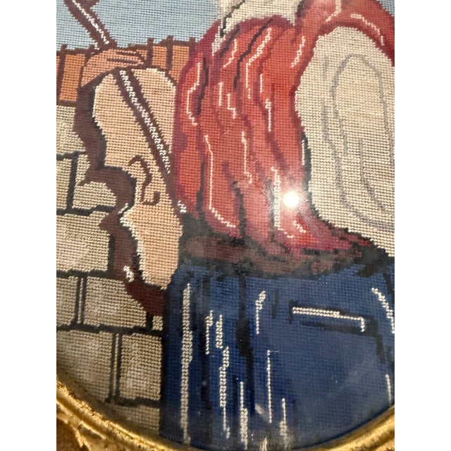 1980s Vintage Custom Framed Needlepoint Boy/Man With Violin/Fiddle For Sale - Image 5 of 6