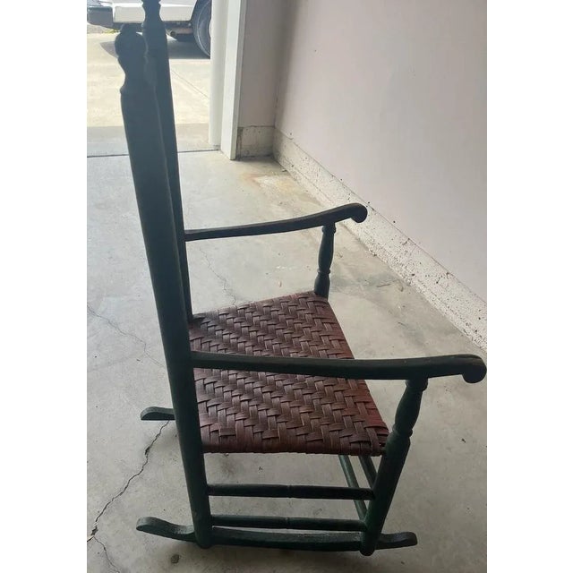 Rustic 19Thc Original Apple Green Ladder Back Rocking Chair For Sale - Image 3 of 9