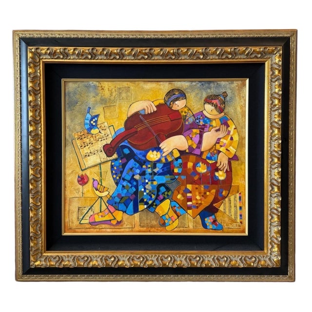Contemporary Dorit Levi, Large Colorful Music Notes Israeli Modernist Oil Painting Dorit Levi Musical Art For Sale - Image 3 of 11