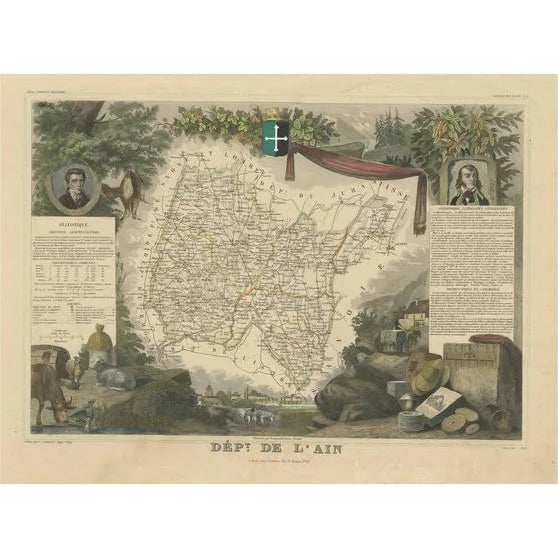 Map of the French Department of Lain For Sale