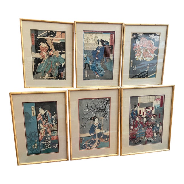 Late 19th Century Six Japanese Ukiyo-E Woodblock Prints - Set of 6 For Sale