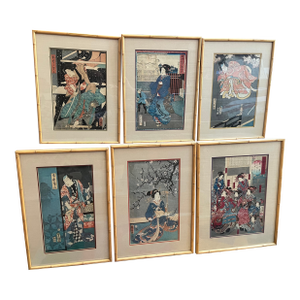 Late 19th Century Six Japanese Ukiyo-E Woodblock Prints - Set of 6