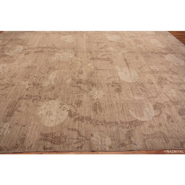 Handmade Modern Neutral Brown Pomegranate Design Wool Area Rug For Sale In New York - Image 6 of 7