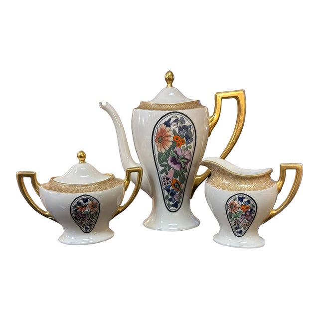 Lenox Belleek, Coffee Pot, Creamer, & Sugar, Artist Signed, 1889-1906 For Sale