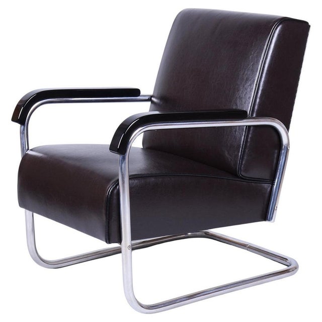 Bauhaus Armchair in Chrome and Leather from Hynek Gottwald, Czech, 1930s For Sale - Image 15 of 15
