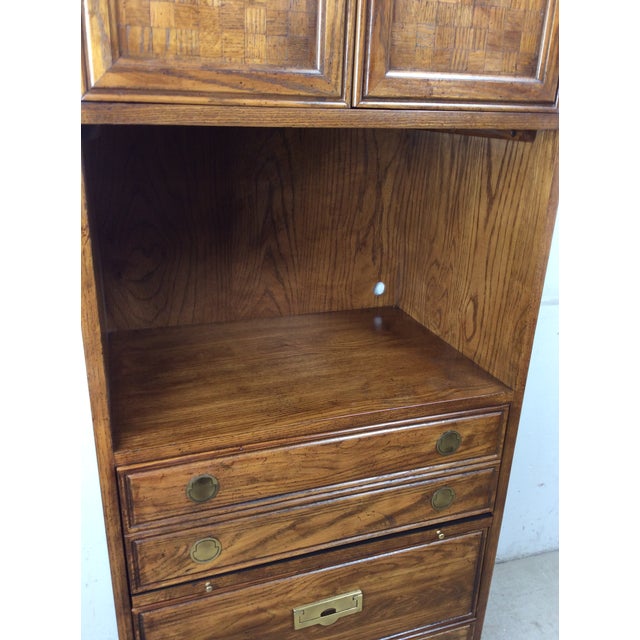 Vintage Campaign Style Oak Wall Unit With Brass Hardware For Sale In Philadelphia - Image 6 of 17
