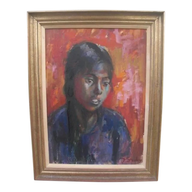 Mid 20th Century Impressionistic Female Portrait Painting, Framed For Sale