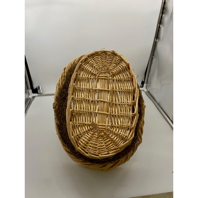 Vintage Oval Natural Wicker Gathering Basket With Handle, Moss Decoration For Sale - Image 13 of 15