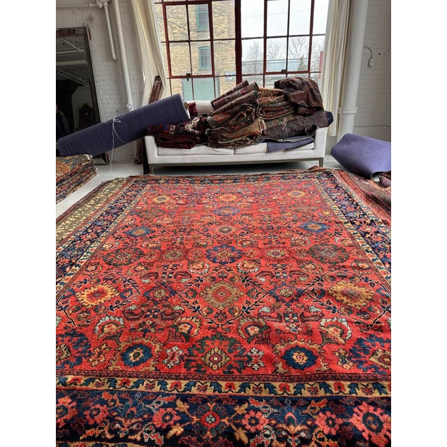 1920s DEEP Coral Watermelon Fine Antique Mahal Aubergine Rug 9 x 12.2 For Sale - Image 5 of 7