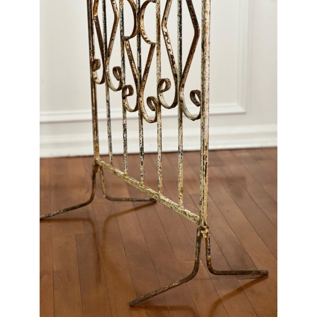 White Free Standing Wrought Iron Arched Trellis With Weathered White Paint, 20th Century For Sale - Image 8 of 11