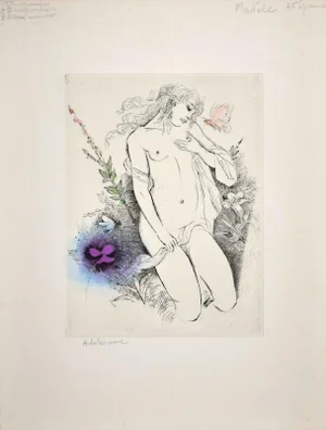 Adolescence - Original Etching ad Drypoint by A. Doré - Late 1900 Late 1900