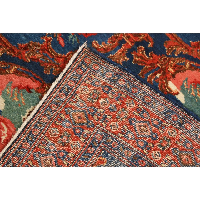 Textile Antique Senneh Traditional Crimson Red and Blue Wool Persian Rug For Sale - Image 7 of 7