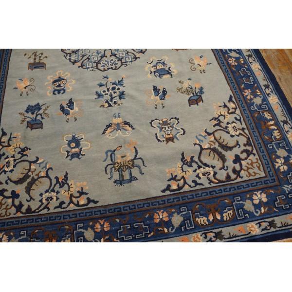 Sky Blue 1890s Antique Sky Blue Medallion Greek Key Knotted Wool Rectangle Room Size Rug For Sale - Image 8 of 8