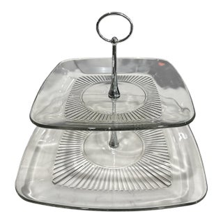 Anchor Hocking Two Tier Glass Serving Tray For Sale
