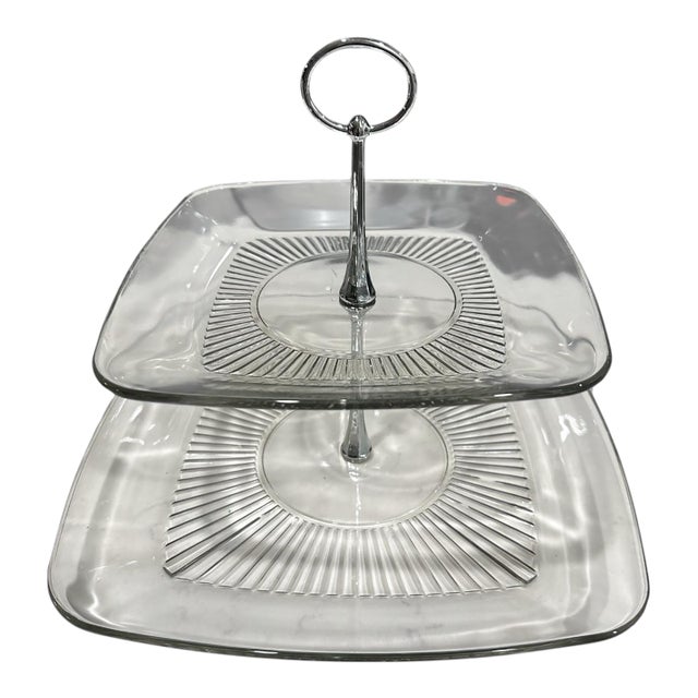 Anchor Hocking Two Tier Glass Serving Tray For Sale