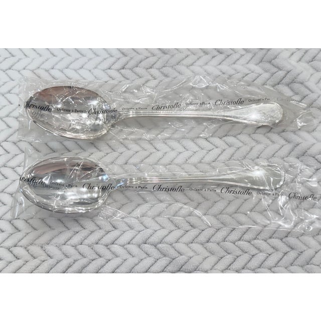 Silver Vintage Christofle Albi Silver-Plated Serving Spoons, Sealed, Set of 2 For Sale - Image 8 of 11