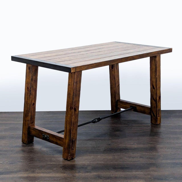 Rustic Pottery Barn Rustic Plank Wood Writing Desk With Metal Accents For Sale - Image 3 of 9