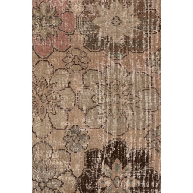 1950s Vintage Distressed Runner Rug, Warm Beige-Brown Floral Pattern - Rug & Kilim For Sale - Image 5 of 8