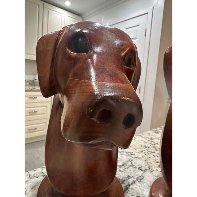 Large Wood Carved Bird Hunting Dog Labrador Retriever Signed Greg Jordan 1984 Bookends Sculpture For Sale - Image 9 of 12