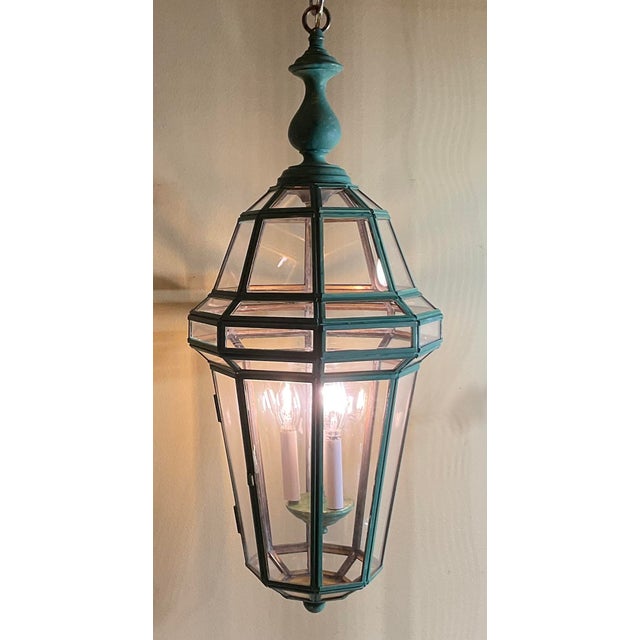 Vintage Solid Brass French Style – Verdigris – Hexagonal Chandelier -31”h X 12”w For Sale - Image 10 of 17