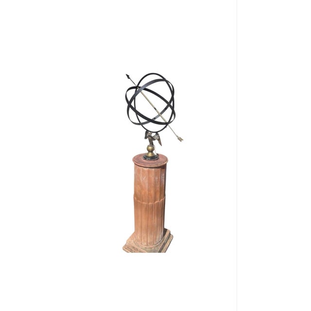 Neoclassical Wrought Iron Armillary Sphere Sundial on Fluted Terracotta Pedestal For Sale - Image 4 of 12