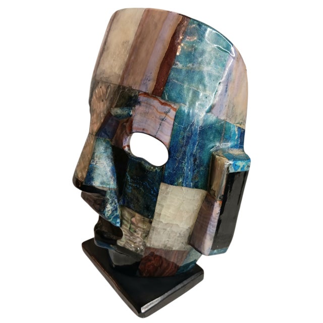 Mexican Mosiac Mask With Abalone Mayan Aztec Death Burial Mask For Sale - Image 4 of 15