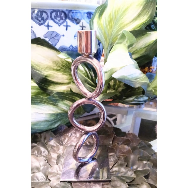 2000 - 2009 Christofle Silver Plated Vertigo Modern Circle Design Taper Candle Stick Holder For Sale - Image 5 of 6