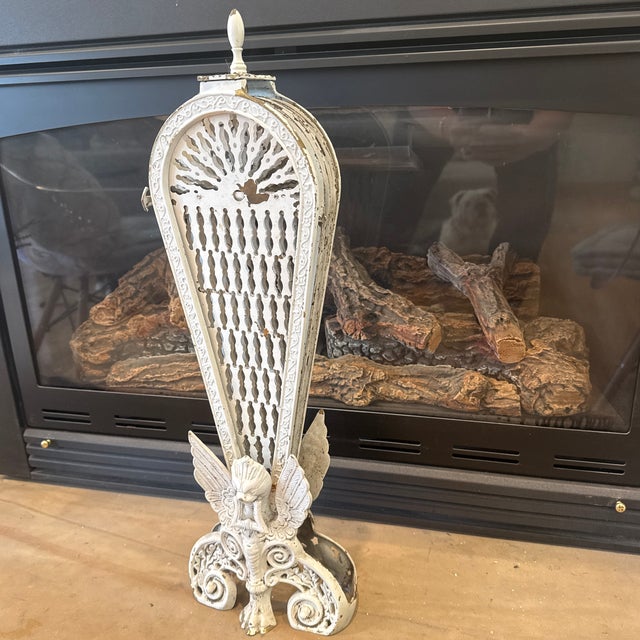 Mid 20th Century Victorian Revival Folding Fan Brass Painted Winged Griffin Fireplace Screen For Sale In Salt Lake City - Image 6 of 8