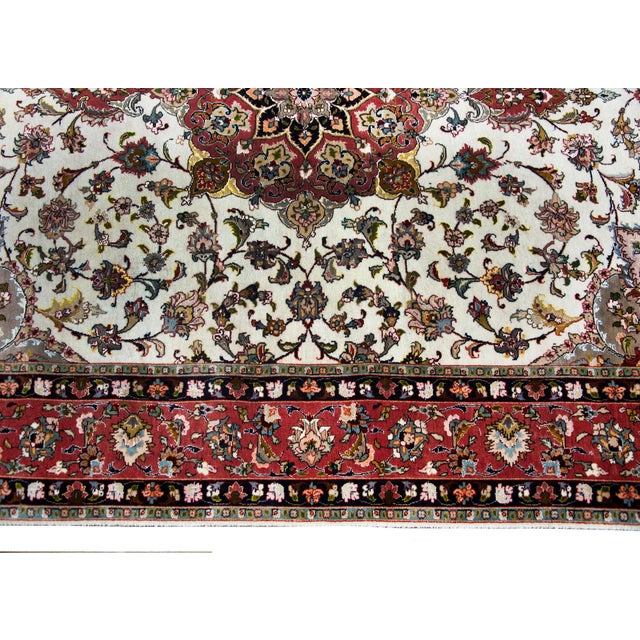 Ivory Vintage Persian Silk and Wool Tabriz Rug For Sale - Image 8 of 14