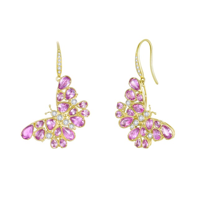Metal Nina Zhou Butterfly Blossoms 9.58ctw Pink Sapphire, Tourmaline, Morganite & Diamond Convertible Drop Earrings For Sale - Image 7 of 10