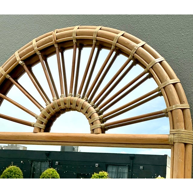 Tan Vintage Boho Arched Rattan Mirror For Sale - Image 8 of 12