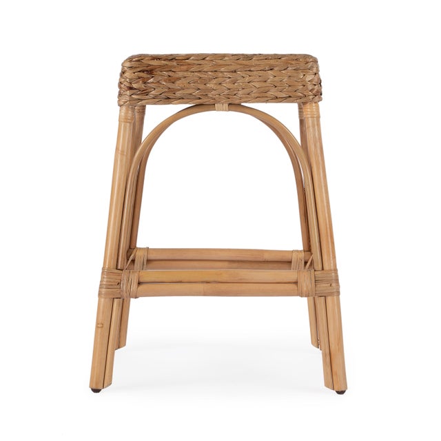 Spritely Home Accent Furniture Robias 24.5 in. Seat Height Rectangular Rattan and Water Hyacinth Counter Stool, Natural Hyacinth For Sale - Image 4 of 7