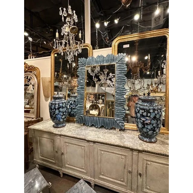 Early 21st Century Modern Blue Murano Glass Mirror For Sale - Image 5 of 5