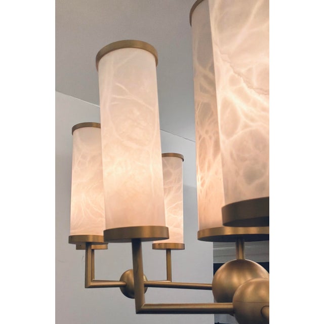 Modern Jean-Louis Denoit for Baker Modern Satin Brass and Alabaster Sodalite Chandelier For Sale - Image 3 of 5