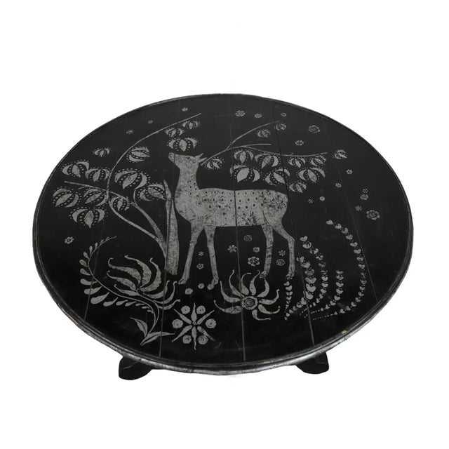 A Vintage-Style, Hand-Painted Round Side Table With a Bamboo-Joint Detail Base For Sale - Image 4 of 8