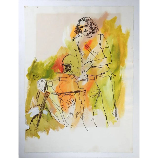 Contemporary Vintage Mid 20th Century Jacque Von Honts Modernist Man Motorcycle Painting For Sale - Image 3 of 4