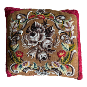 Antique Needlepoint & Beadwork Pillow Velvet Backing