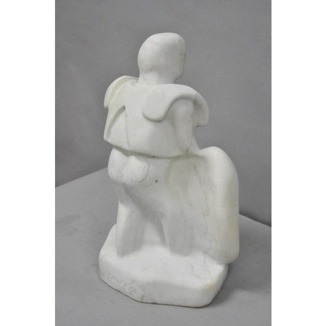 Vintage Seymour Shuren Modern White Carved Marble Male Soldier Figure Sculpture For Sale - Image 12 of 16