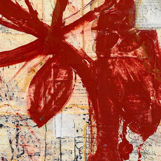 Abstract Christiane Corcelle "Red Koru" Mixed Media on Canvas, Abstract Floral Painting With Red Koru Form, 2025 For Sale - Image 3 of 5