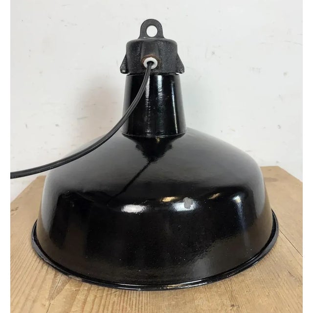 Industrial Black Enamel Factory Lamp with Cast Iron Top from Elektrosvit, 1950s For Sale - Image 16 of 18