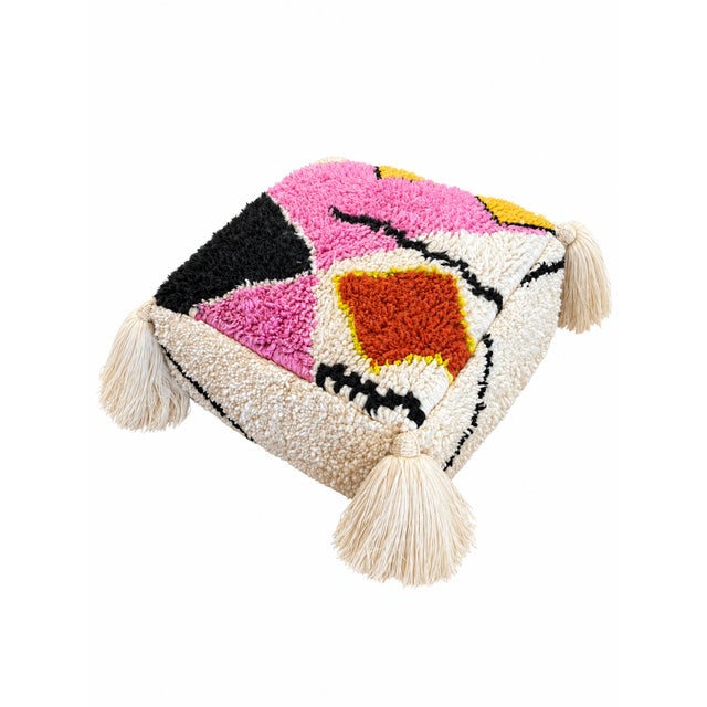 Textile Abstract Moroccan Wool Pouf For Sale - Image 7 of 9