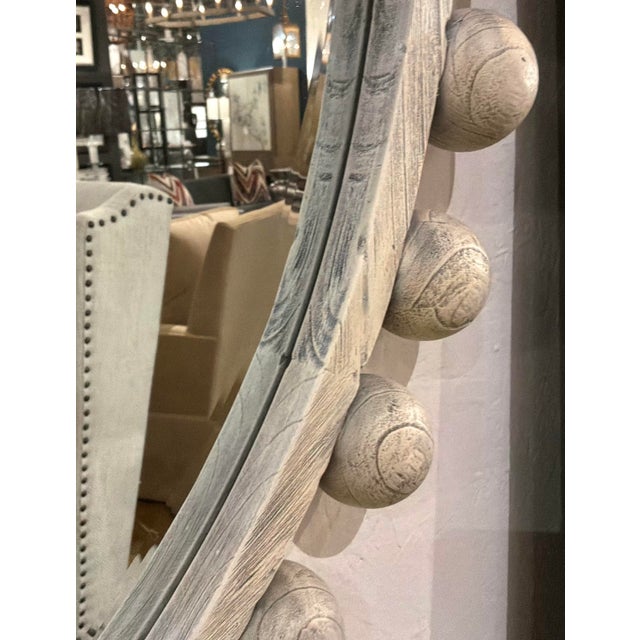 Organic Modern Aged Ivory Finished Wood Bal Cyra Wall Mirror For Sale - Image 4 of 5