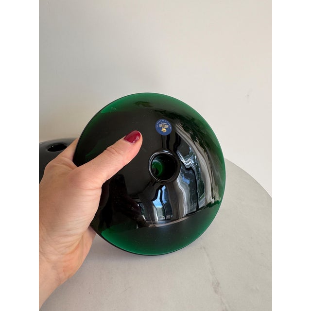 Late 20th Century Pair of Royal Copenhagen Per Lütken Dark Green Glass Disk Candlesticks – Danish Modern – Original Boxes For Sale - Image 5 of 9