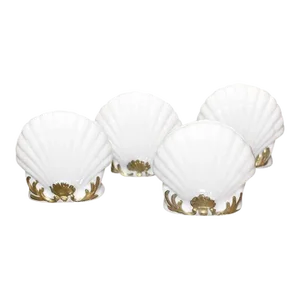 Japanese White Ceramic Shell Place Card Holders With Gold Floral Detail Set of 4
