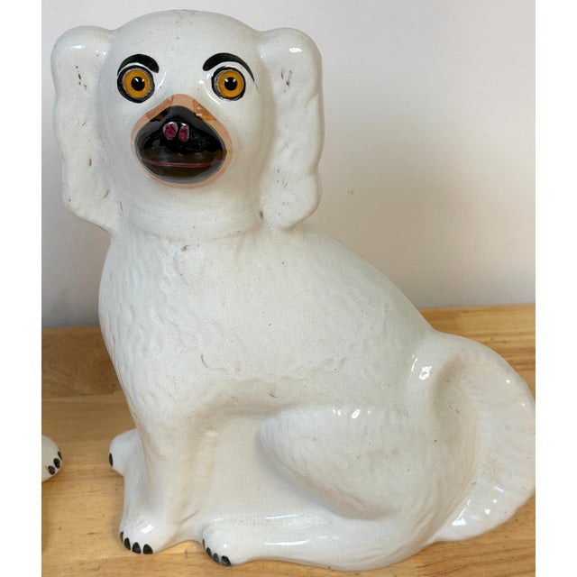 Glass Large Pair Victorian Staffordshire Spaniel Dogs with Amber Glass Eyes, 1860s For Sale - Image 7 of 14