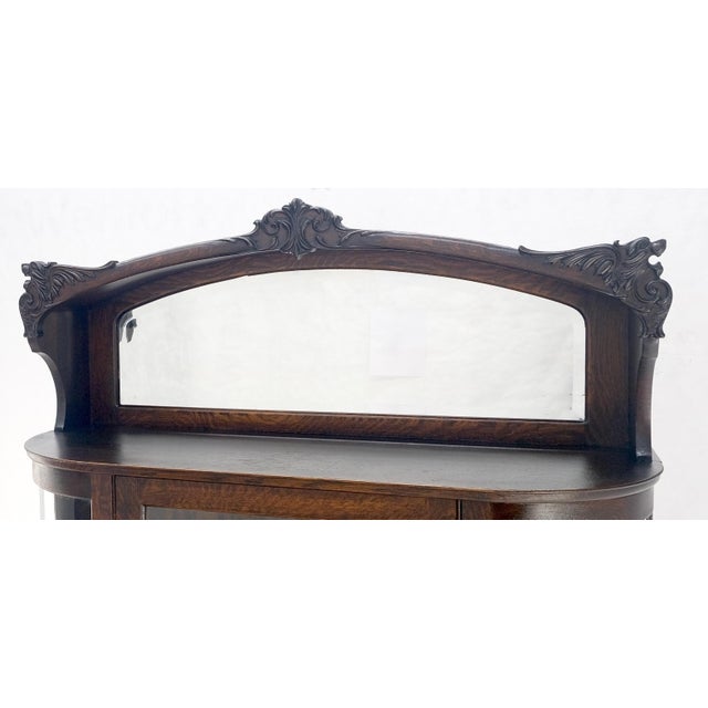 Carved Oak Mirrored Gallery Top Curved Glass Display Curio Showcase Cabinet For Sale - Image 10 of 12