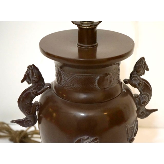 Japanese Vintage Patinated Brass Meiji Style Elephant and Dragon Lamp For Sale - Image 3 of 13