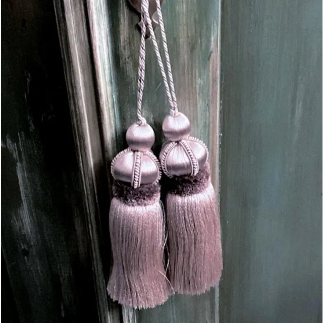 Pair of Dusty Mauve Luxury Key Tassels With Satin & Cut Velvet Details For Sale - Image 13 of 14