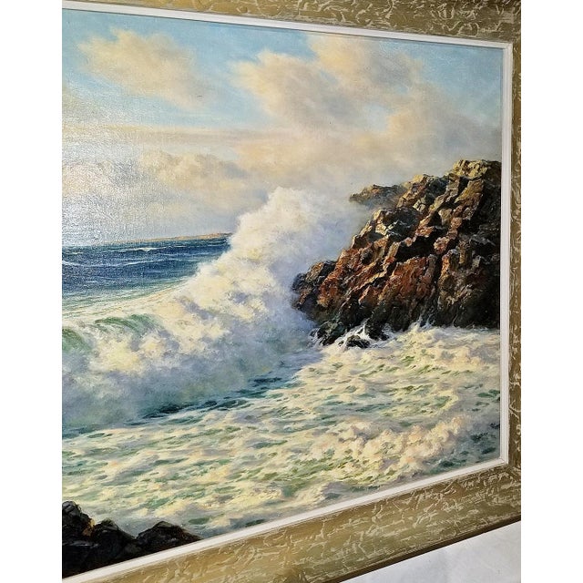 1940s Original Oil on Canvas Breaking Waves Josef M Arentz For Sale - Image 4 of 8